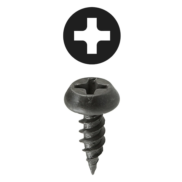 Sheet Metal Screw, #6 x 7/16 in, Black Oxide Steel Flat Head Phillips Drive, 500 PK